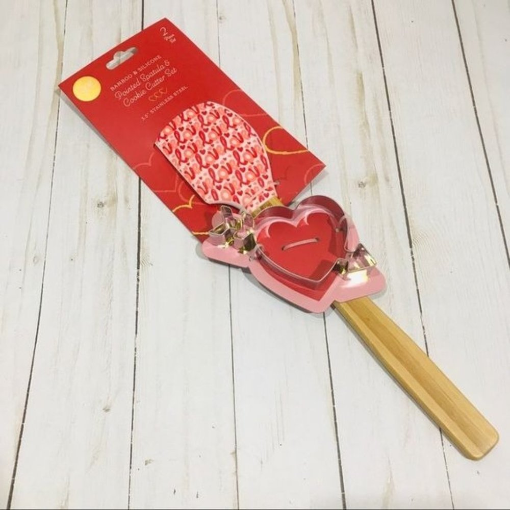 Bamboo & Silicone Love Spatula and Cookie Cutter 2pc Set